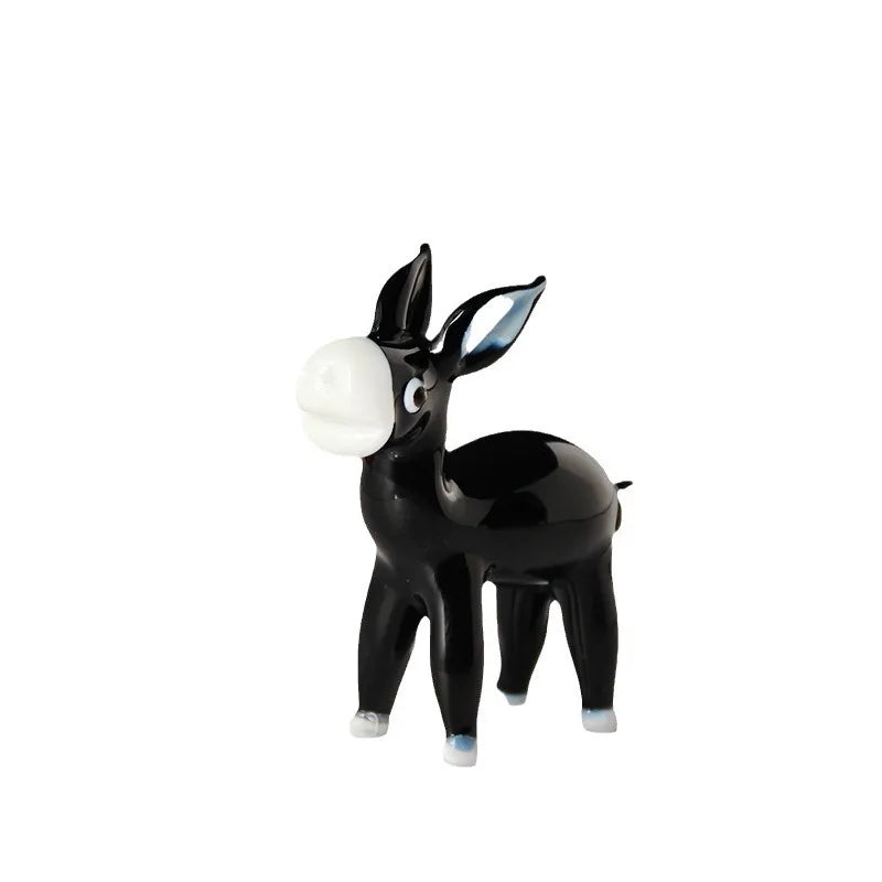 Glazed handicraft ornament, small black donkey decoration, donkey animal glass home desktop decoration