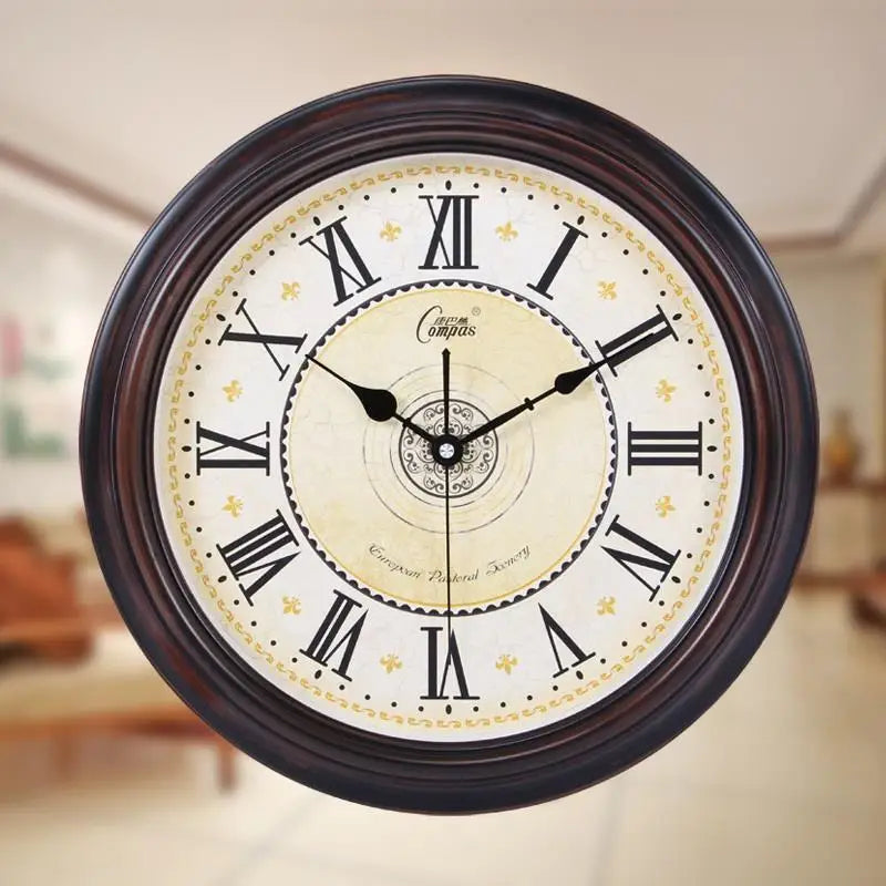 33cm Retro Wall Clock Household European Living Room Quartz Clock Silent Electronic Clock Classical Retro ABS Clock Quartz Watch