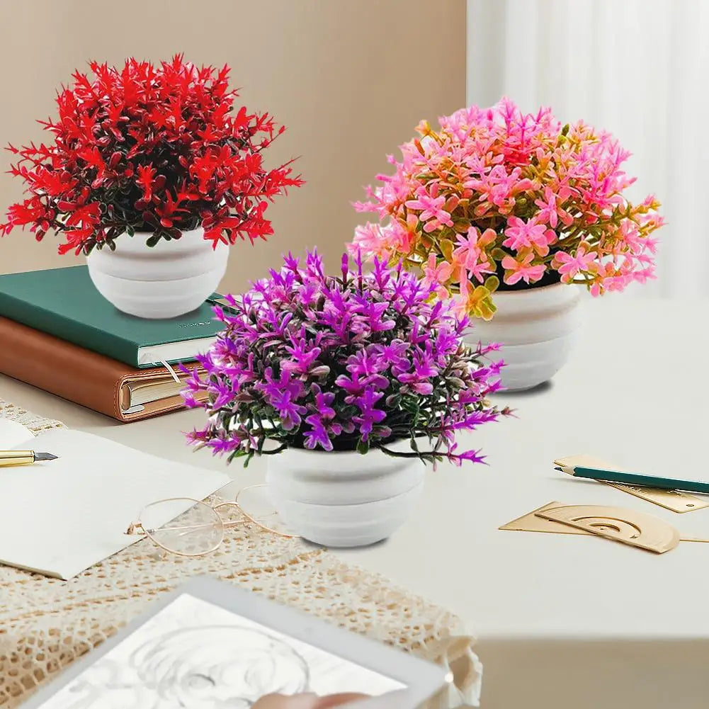 Artificial Pot Flowers 2025 Small Fake Plants with Pot Mini Potted Plants for Kitchen Garden House Office Tabletop Decoration