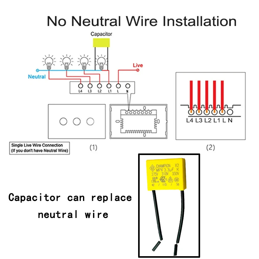 No neutral wire switch mounting accessories capacitor 5 per package