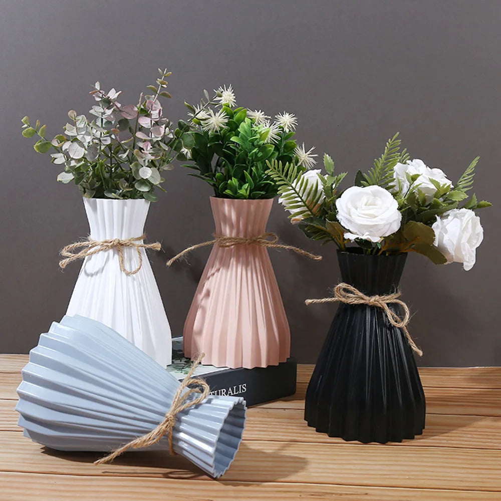 Creative Origami Vase European Pleated Vase Plastic Waist Folding Flower Vase Folding Paper Style Dry Flower Bottle Modern