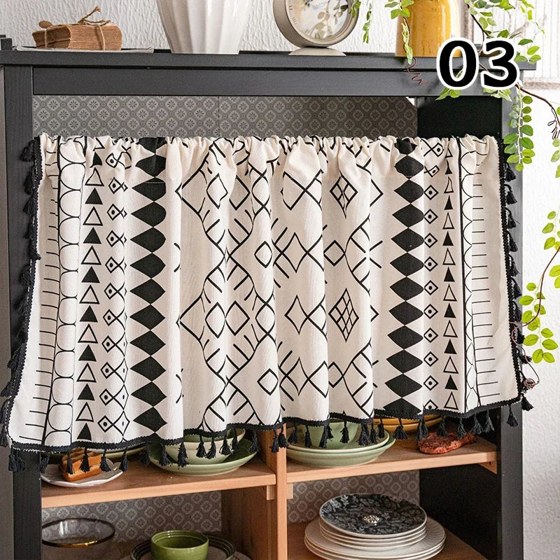 Bohemian Short Curtain Valance for Small Windows Kitchen Cafe Geometry Curtain Window Treatment Spring Summer Home Decoration