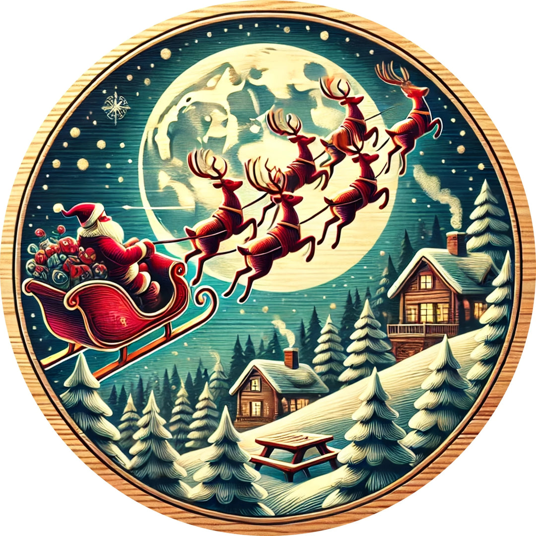 Farmhouse wooden Christmas signs, decorative murals, Santa Claus and carriages, and hanging signs in farmhouse style