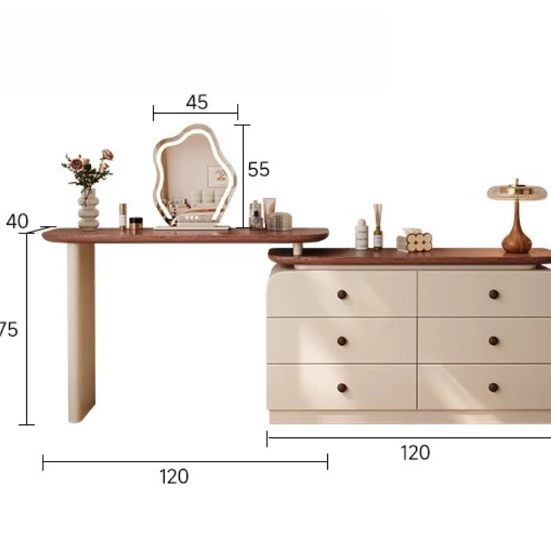 Wooden Vintage Dressing Table Girls Multifunctional Cabinets Fashionable Dressing Table Stool Standing Coiffeuse Rome Furniture