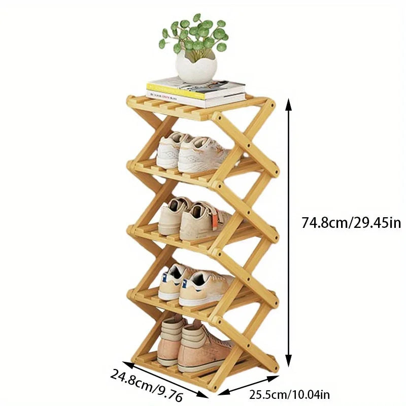 Convenient Shoe Rack, Foldable Space Saving Shelves for Home and Bedroom - Interior Entry Storage Free Footed Shoe Narrow Shelf