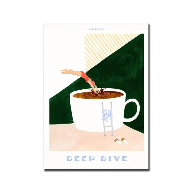 Modern Minimalist Wall Art  Good Morning Coffee Diver HD Sail Print Poster for Living Room Bedroom Pantry Decoration  Home Decor