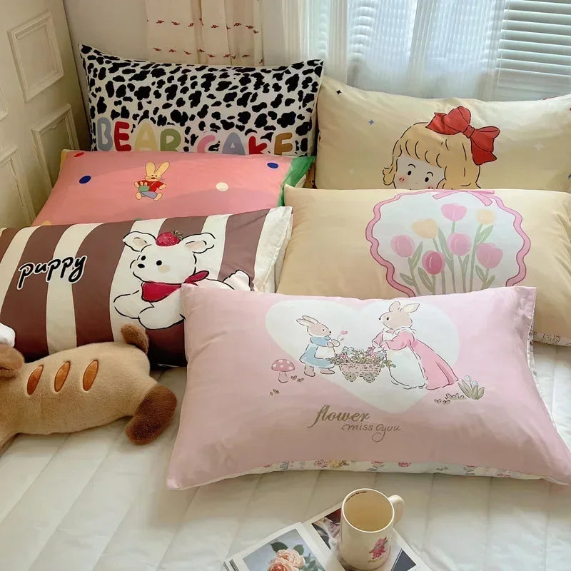 Pillow Covers Cute Design Soft Breathable Rectangular Pillow Covers Cartoon Pillowcase Cotton Pillowcase 20x30 Inch Bed Decor
