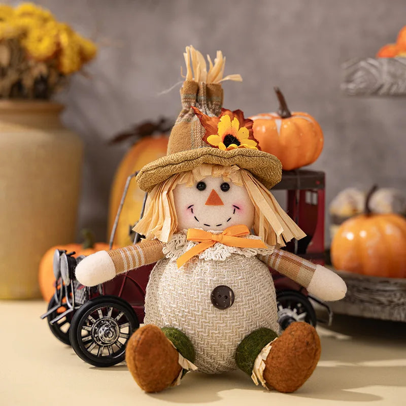 Farmhouse Scarecrow Wall Decor with Plaid and Sunflower Accents for Thanksgiving Halloween Autumn Harvest Party Prop Decorations