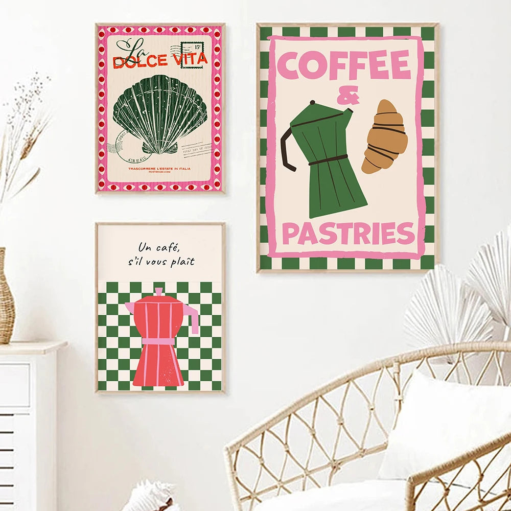 Maximalist Pink Party Coffee And Pastries Quotes Print Murals Beach Club Wall Art Canvas Painting Posters Living Room Home Decor