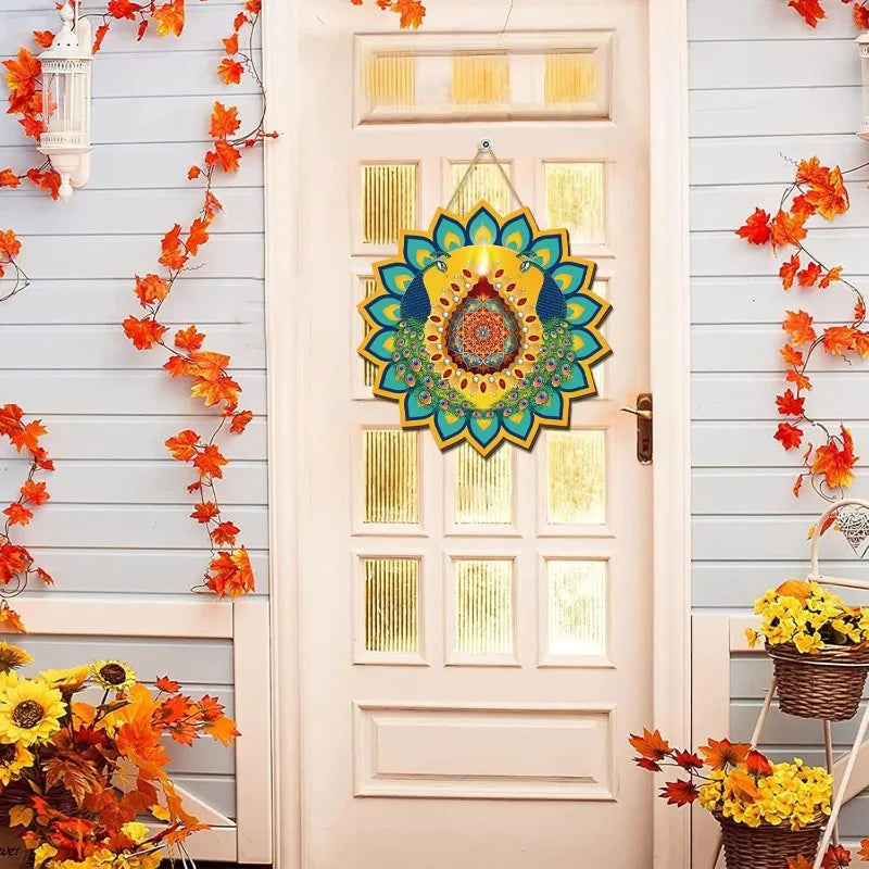 Diwali Decorations for Home – Festive Wooden Door Sign with Indian Motifs for Deepawali, Weddings of Lights Celebrations