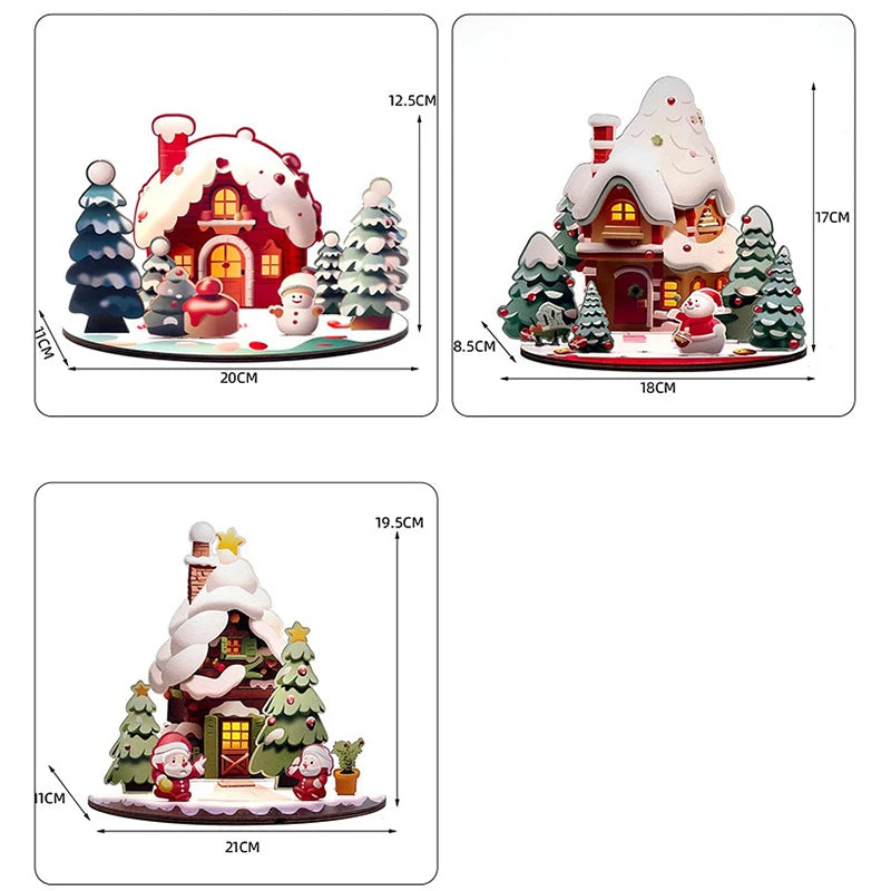 Decorative Christmas Cartoon House, Wooden DIY Assembly; Child's Painted Ornament, New Year Gift