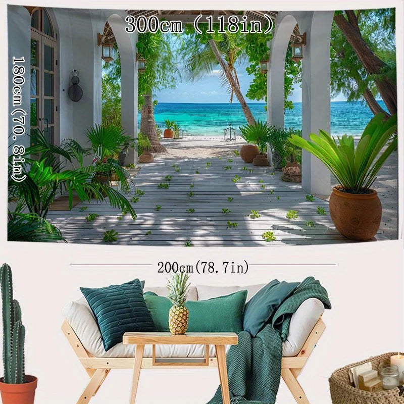 Coastal Park 3D Beach Landscape Tapestry - Perfect choice for living room and bedroom decoration, made of polyester material