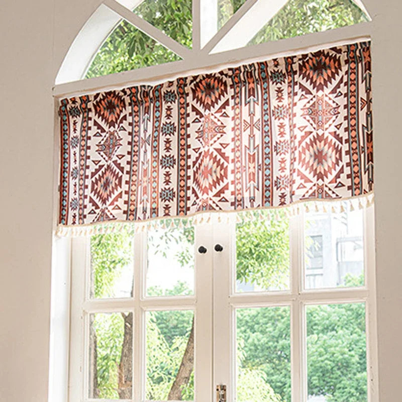 Boho Kitchen Curtain Bohemian Cafe Geometric Striped Small Window Drape Light Filtering Farmhouse Country Rustic for Bathroom RV