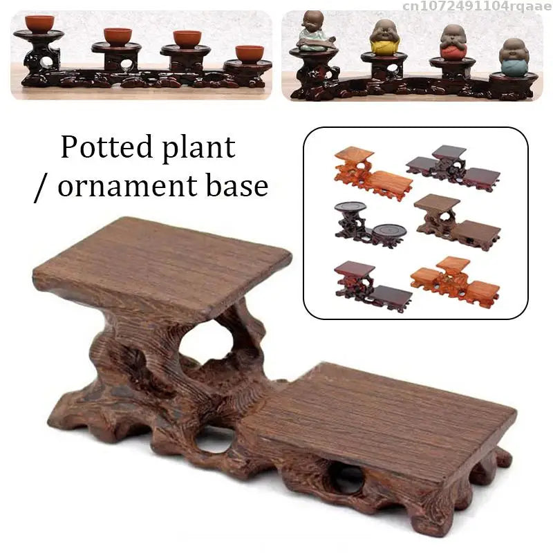 Natural Solid Wood Miniature Bases Figurine Vase Flower Pot Holder Coffee Tea Sets Pedestal Bonsai Plant Rack Home Decoration