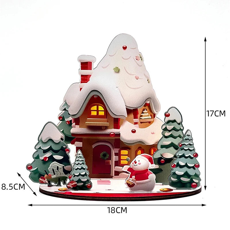 Decorative Christmas Cartoon House, Wooden DIY Assembly; Child's Painted Ornament, New Year Gift