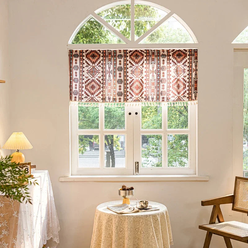 Boho Kitchen Curtain Bohemian Cafe Geometric Striped Small Window Drape Light Filtering Farmhouse Country Rustic for Bathroom RV