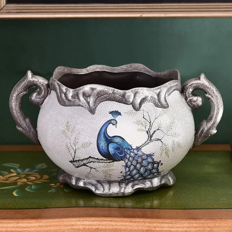 European Palace Gold Flower Vase Centerpiece Ornaments Home Furnishing Decoration Crafts Livingroom Dining Room Retro Vase