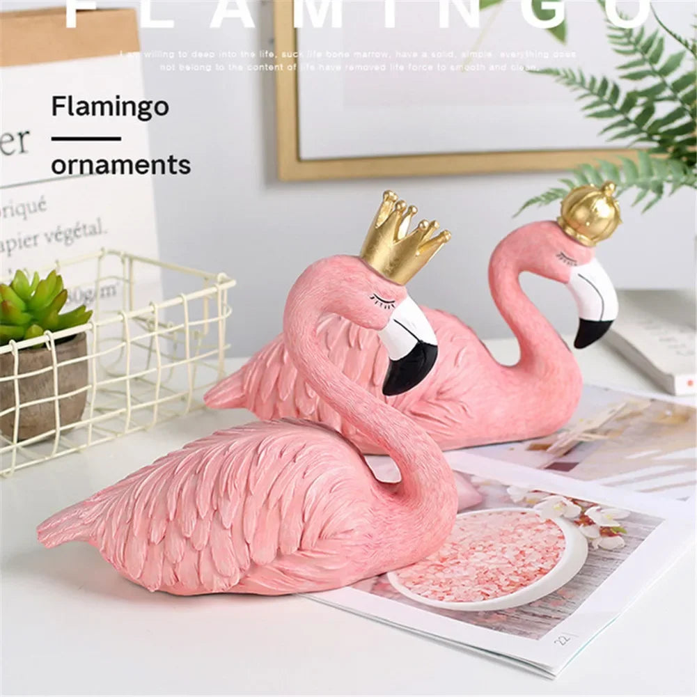 Resin Flamingo Ornament Decorative Figurines Home Desk Flamingo Decor Craft Wedding Birthday Gifts Flamingo Ornament