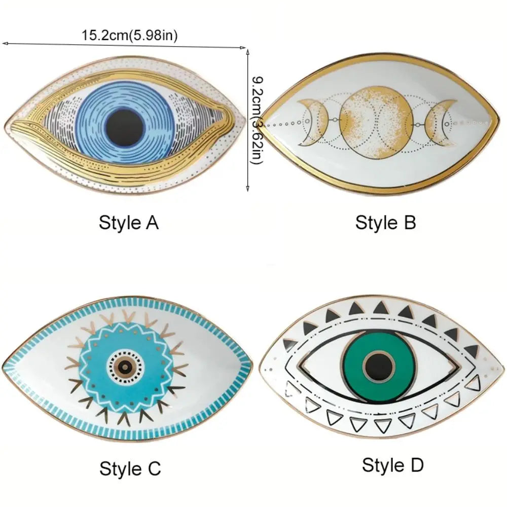 Home Decoration Eye Shape Jewelry Tray Ceramic Oval Decorative Plate Modern Art Style Trinket Plate Key