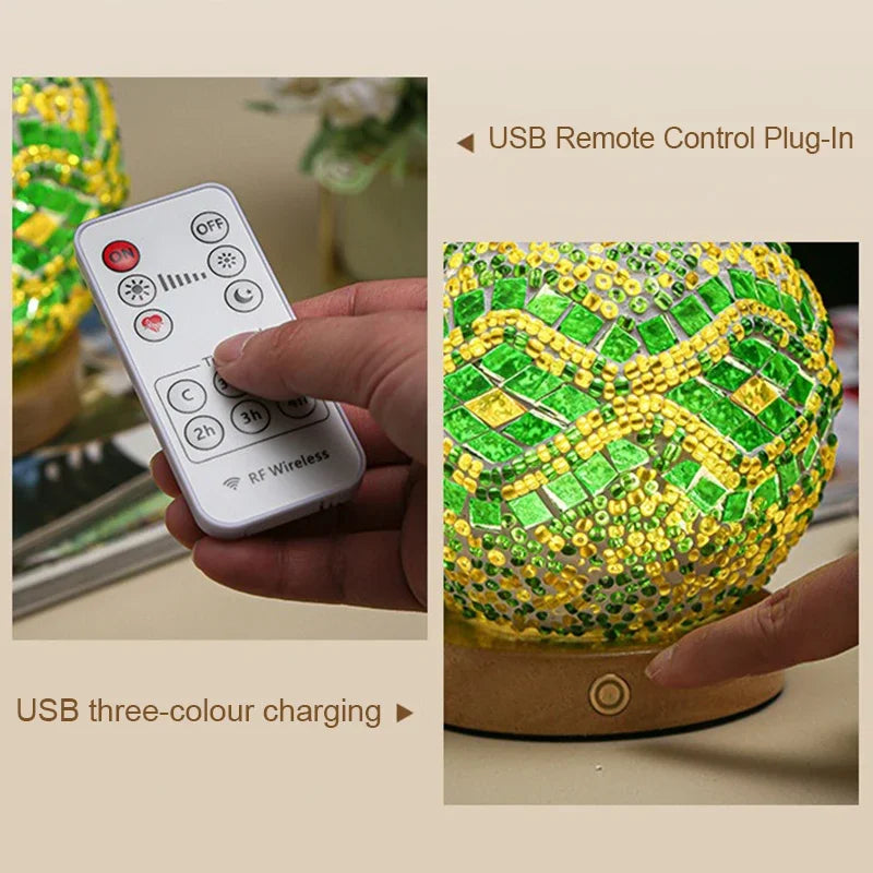 Bohemian LED Desk Lamp USB Button Warm Dimming Stained Glass National Style For Home Bar Bedroom Decor Creative LED Table Lamp