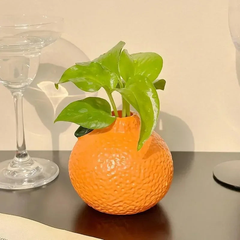 Orange Fruit Shaped Flower Vase Home Propagation Vase Desktop Art Vase Tabletop Decoration Bunch Centerpieces Decoration