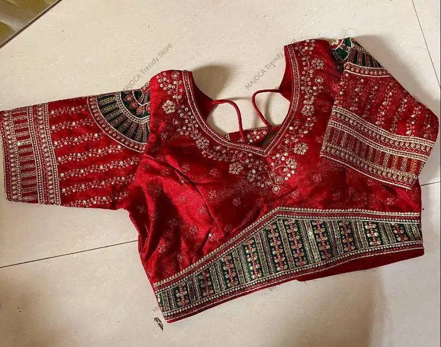 Indian Traditional Clothing for Women Tops Readymade Saree Sari Blouses Short Sleeve Crop Top India Choli Black Red