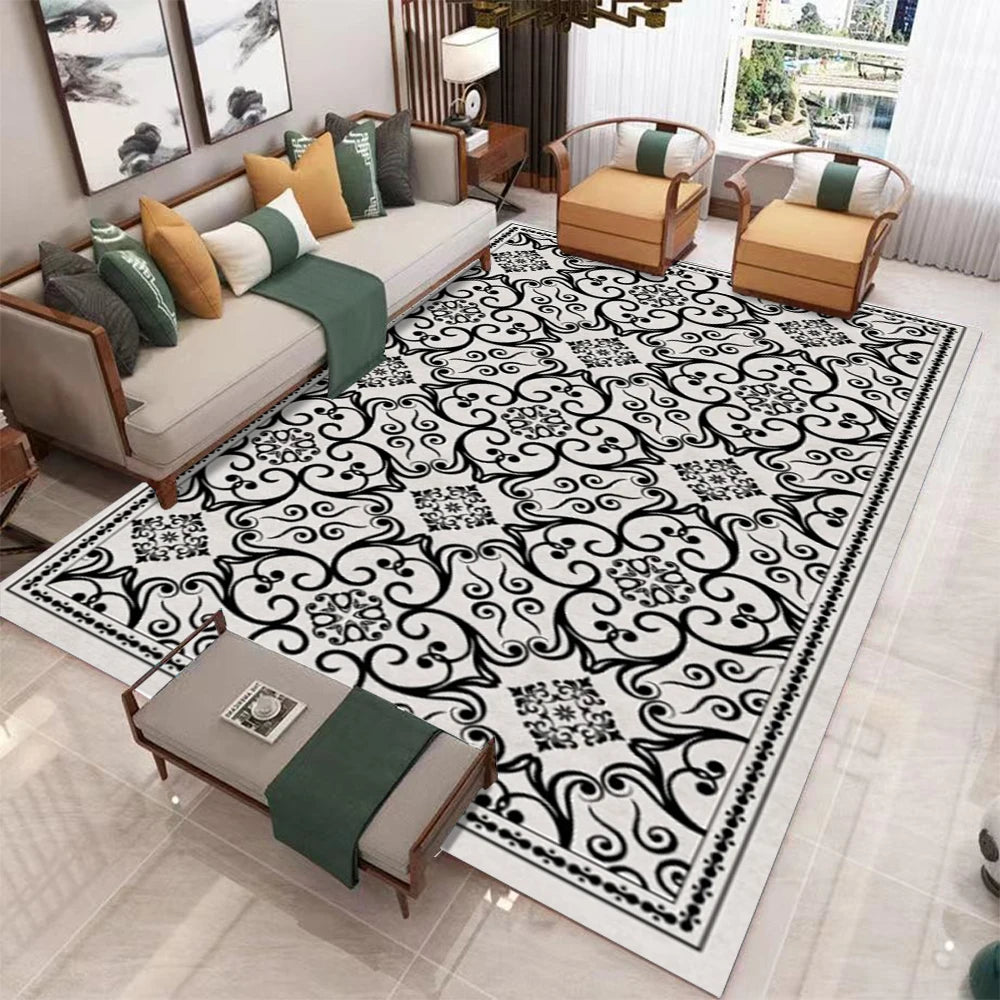 Modern Black White Area Rugs Floral Geometric Patterns Contemporary Living Room Carpets for Home Interior Decor