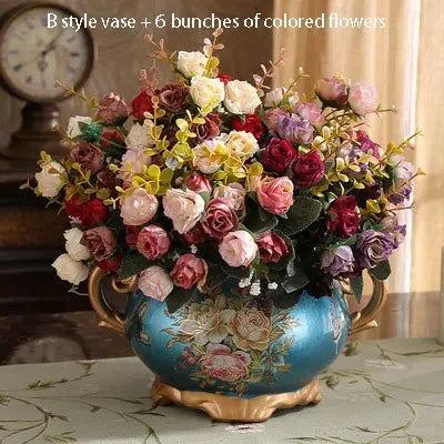 European Palace Gold Flower Vase Centerpiece Ornaments Home Furnishing Decoration Crafts Livingroom Dining Room Retro Vase