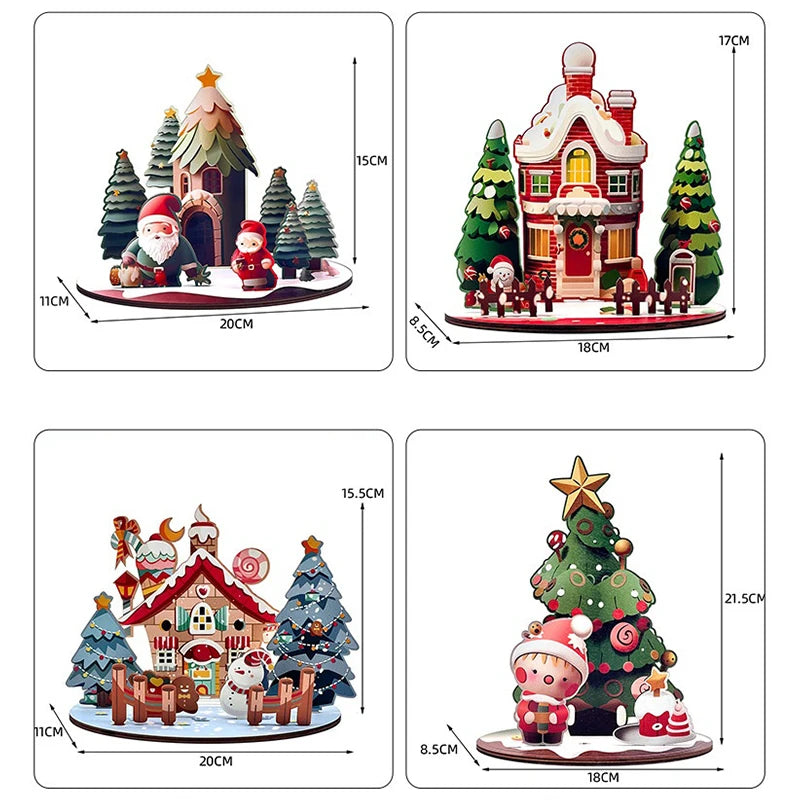 Decorative Christmas Cartoon House, Wooden DIY Assembly; Child's Painted Ornament, New Year Gift