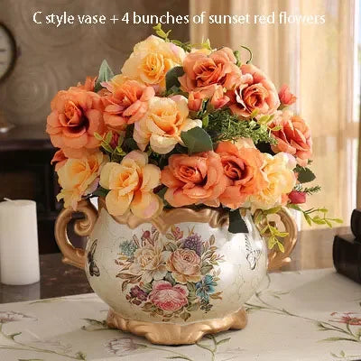 European Palace Gold Flower Vase Centerpiece Ornaments Home Furnishing Decoration Crafts Livingroom Dining Room Retro Vase
