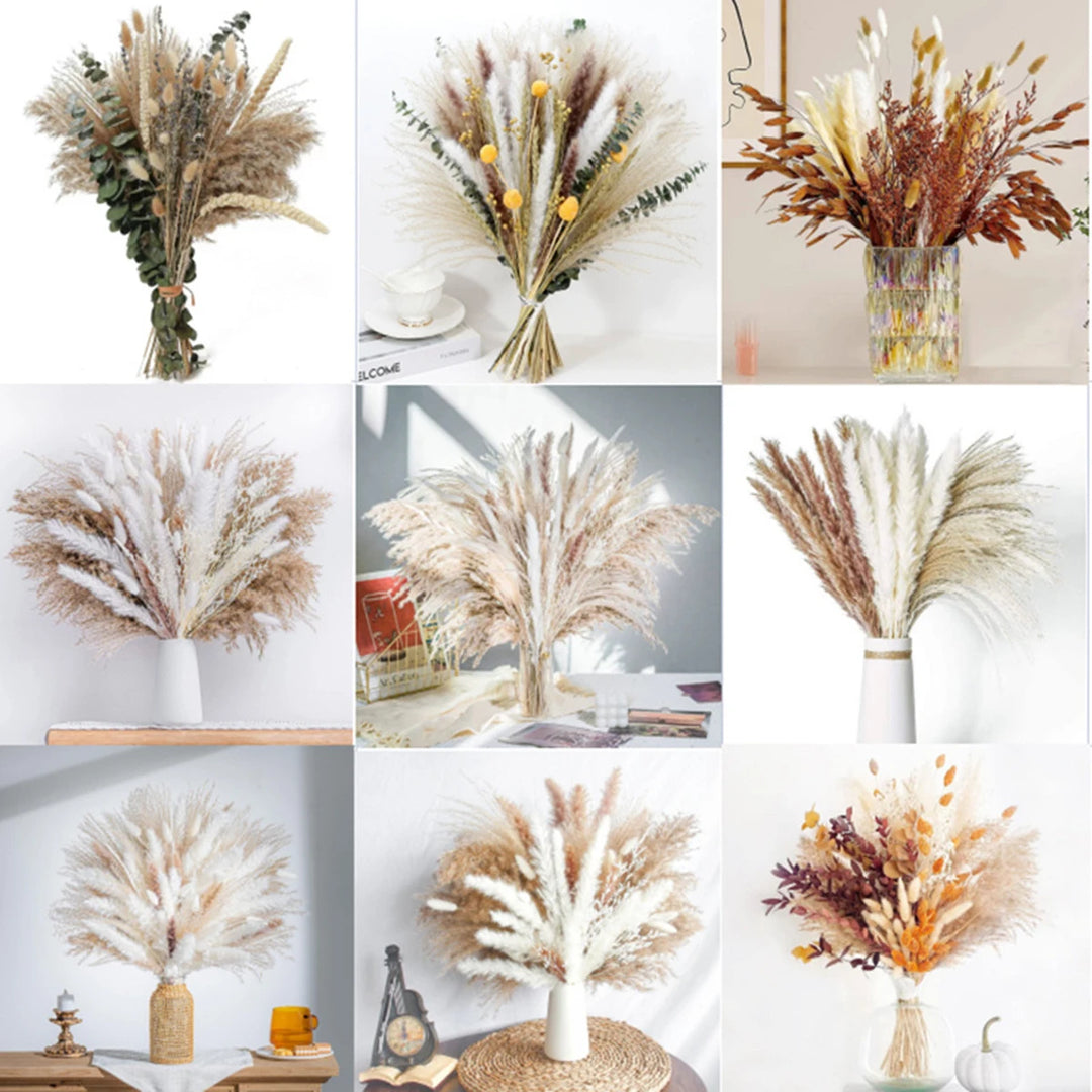 Bohemian Dried Flower Bouquet, Decor Bundle for Shelf & Table Centerpiece - Wildflower Mix Arrangement