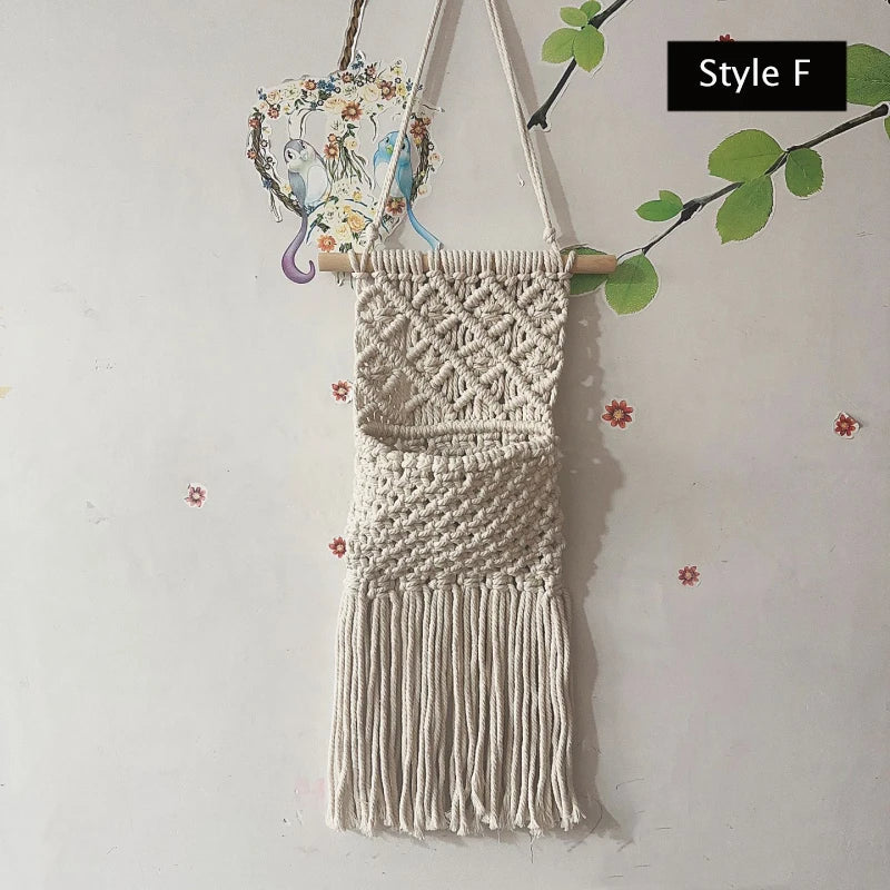 Hand-woven Boho Wall Decor Wall Hanging Tapestry with Woven Pocket Living Room Bedroom Bohemian Craft Decoration Handmade Gifts