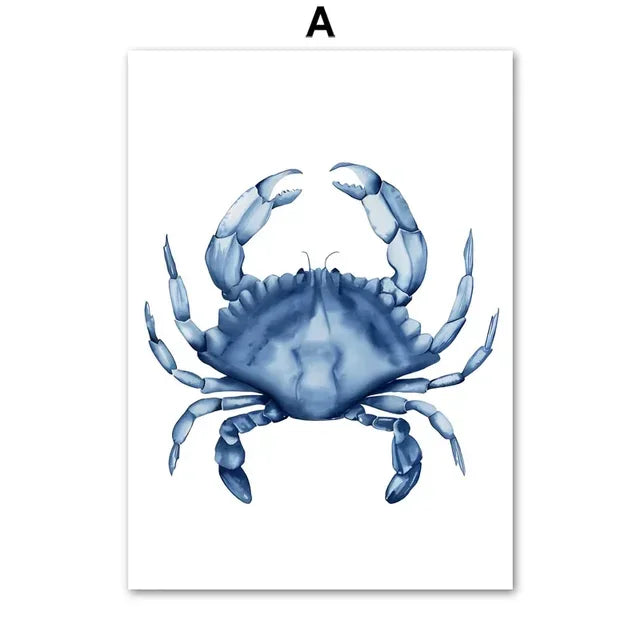 Coastal Sea Life Wall Art Coral Seahorse Lobster Crab Canvas Prints  Beach House Nautical Decor  Simple Marine Posters for Home