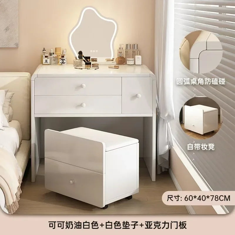 Modern 3 in 1 Makeup with Mirror and Light Makeup Vanity with Storage Makeup Table with 2 Drawers and Upholstered Stool Cabient