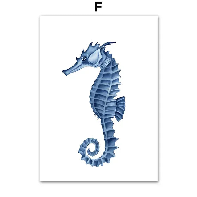 Coastal Sea Life Wall Art Coral Seahorse Lobster Crab Canvas Prints  Beach House Nautical Decor  Simple Marine Posters for Home