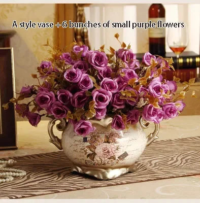 European Palace Gold Flower Vase Centerpiece Ornaments Home Furnishing Decoration Crafts Livingroom Dining Room Retro Vase