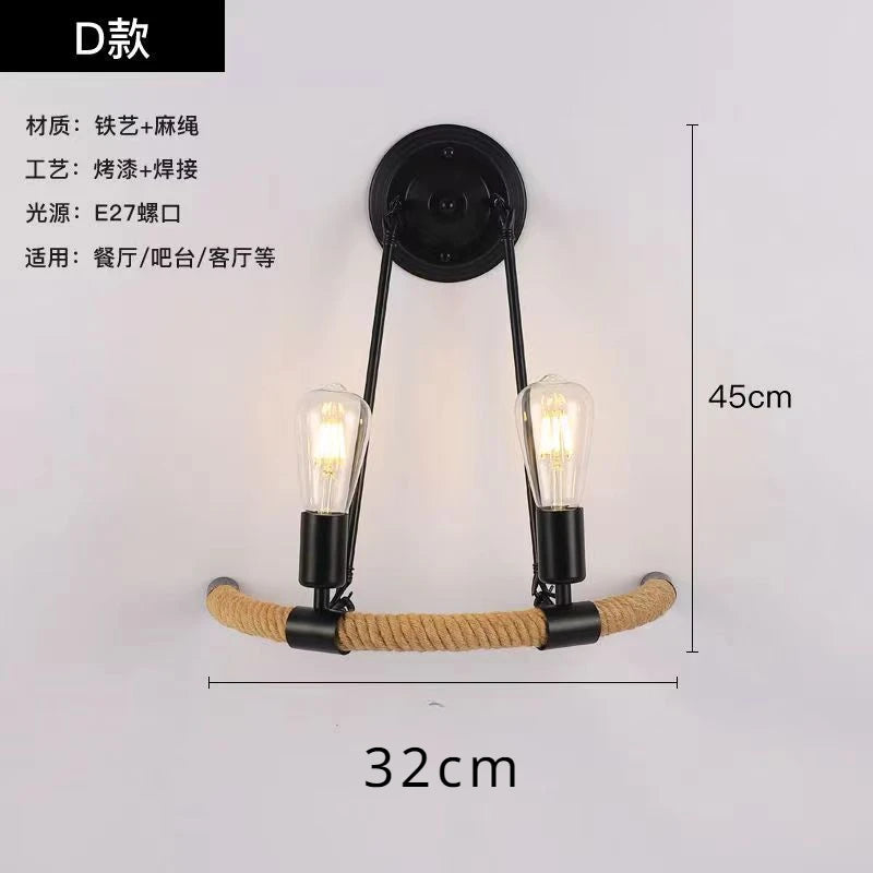 Wall Decor  Lamp for Bedroom American Twine Retro Industrial Style Creative Village Restaurant Bar Aisle Wall Light