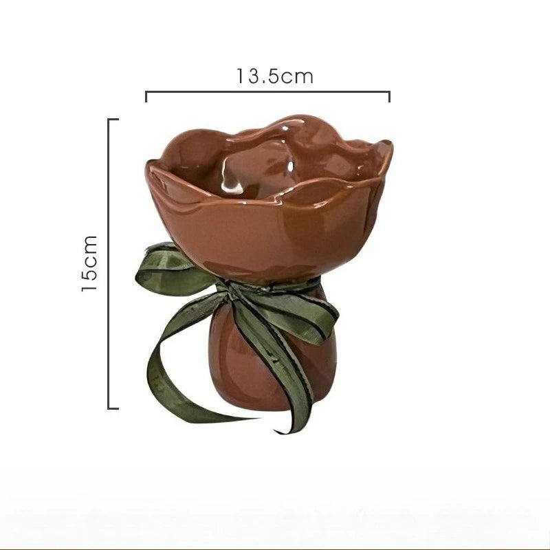 Ceramic Vase Rose Flower Shaped Vase Desk Decorati Flowers Bouquet for Home Girding Decorative Floral Vases Room Aesthetic Decor