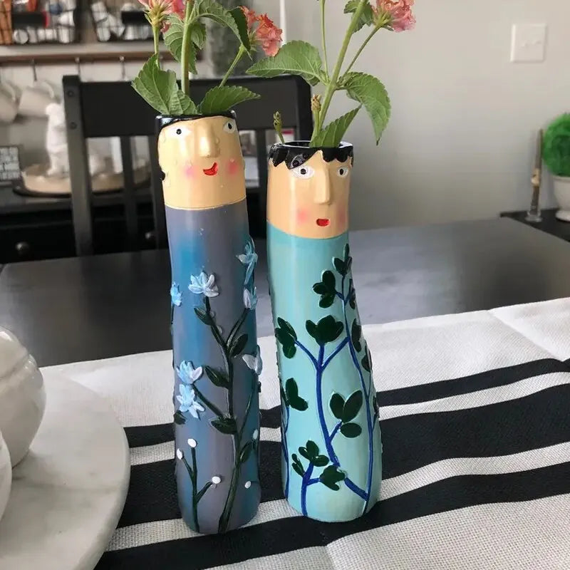 Bohemian Family Face Vase Handmade Resin Dried Flowers Home Decor Vase Crafts Bathroom Bookshelf Living Room Decoration