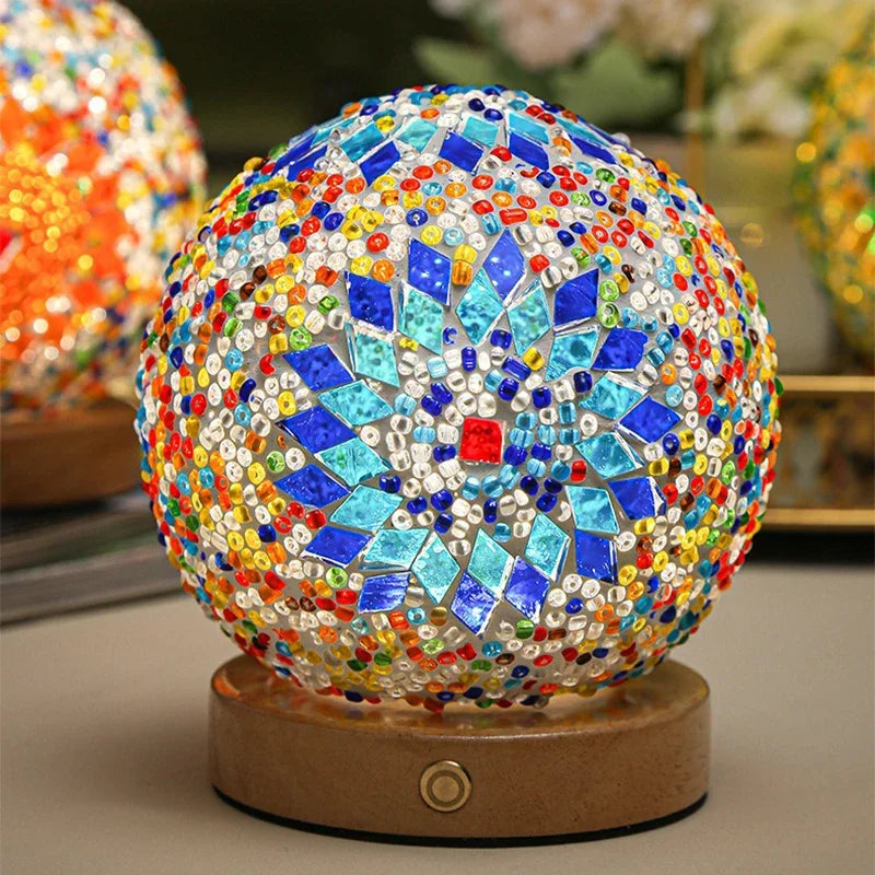 Bohemian LED Desk Lamp USB Button Warm Dimming Stained Glass National Style For Home Bar Bedroom Decor Creative LED Table Lamp