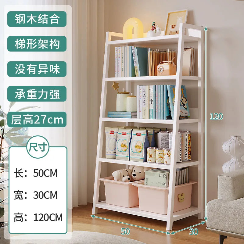 Household Multi-layer Wrought Iron Shelves Ins Wind Simple Floor Storage Display Cabinet Trapezoidal Shelf Bookshelf