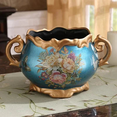 European Palace Gold Flower Vase Centerpiece Ornaments Home Furnishing Decoration Crafts Livingroom Dining Room Retro Vase