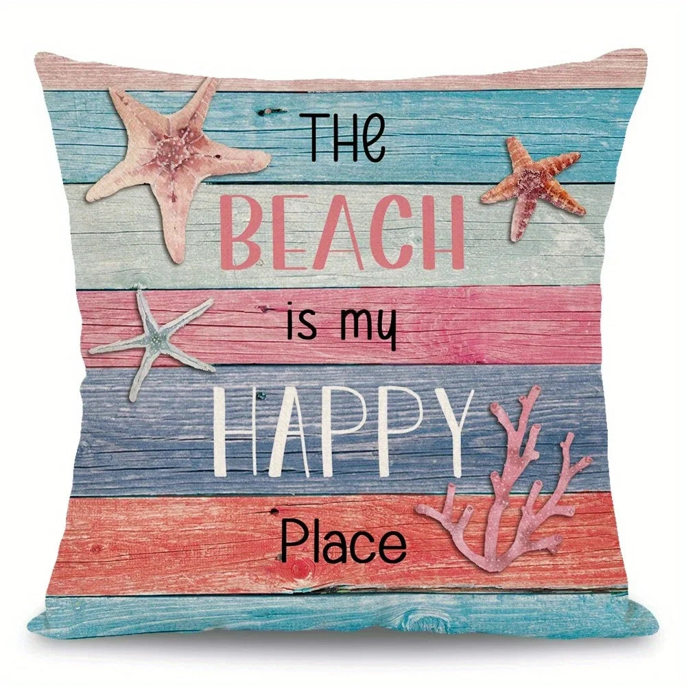 Home Decor Hello Beach Starfish Floral Throw Pillow Covers Pattern Cushion Cover Suitable For Sofa Bedroom Car Pillow Cover