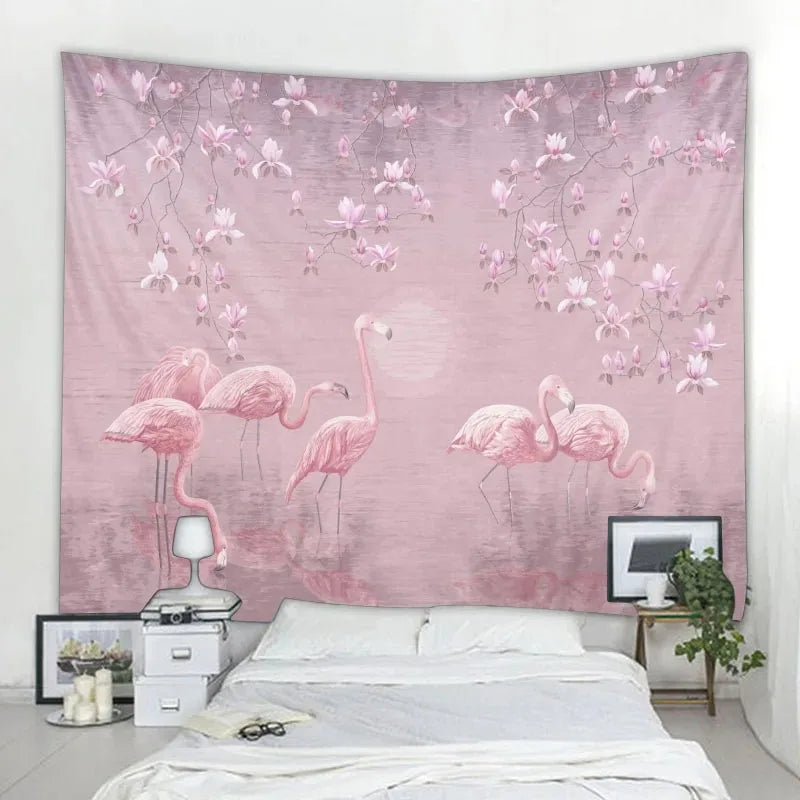 Bohemian home dormitory aesthetic wall decoration plant flower and bird tapestry simple Nordic style wall hanging cloth hippie