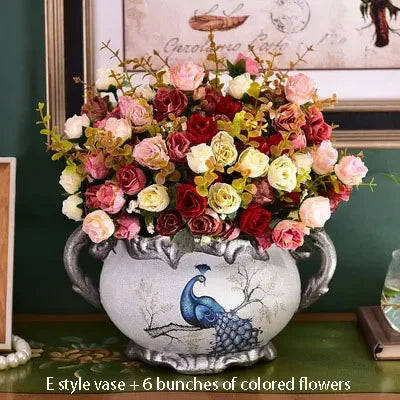 European Palace Gold Flower Vase Centerpiece Ornaments Home Furnishing Decoration Crafts Livingroom Dining Room Retro Vase