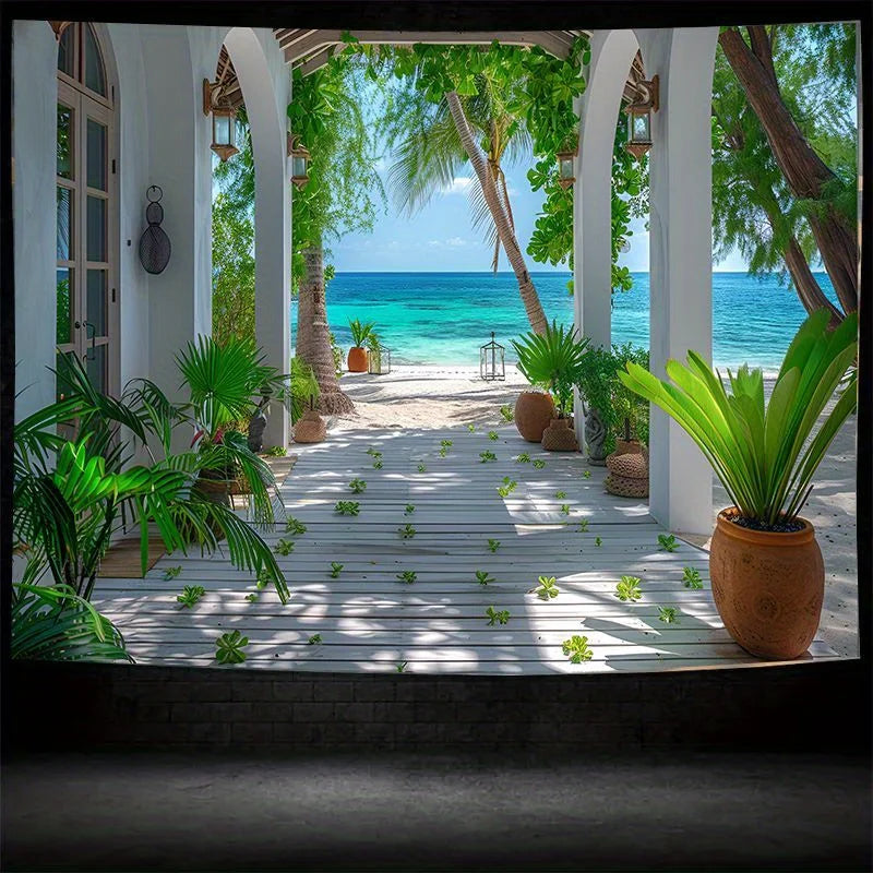 Coastal Park 3D Beach Landscape Tapestry - Perfect choice for living room and bedroom decoration, made of polyester material