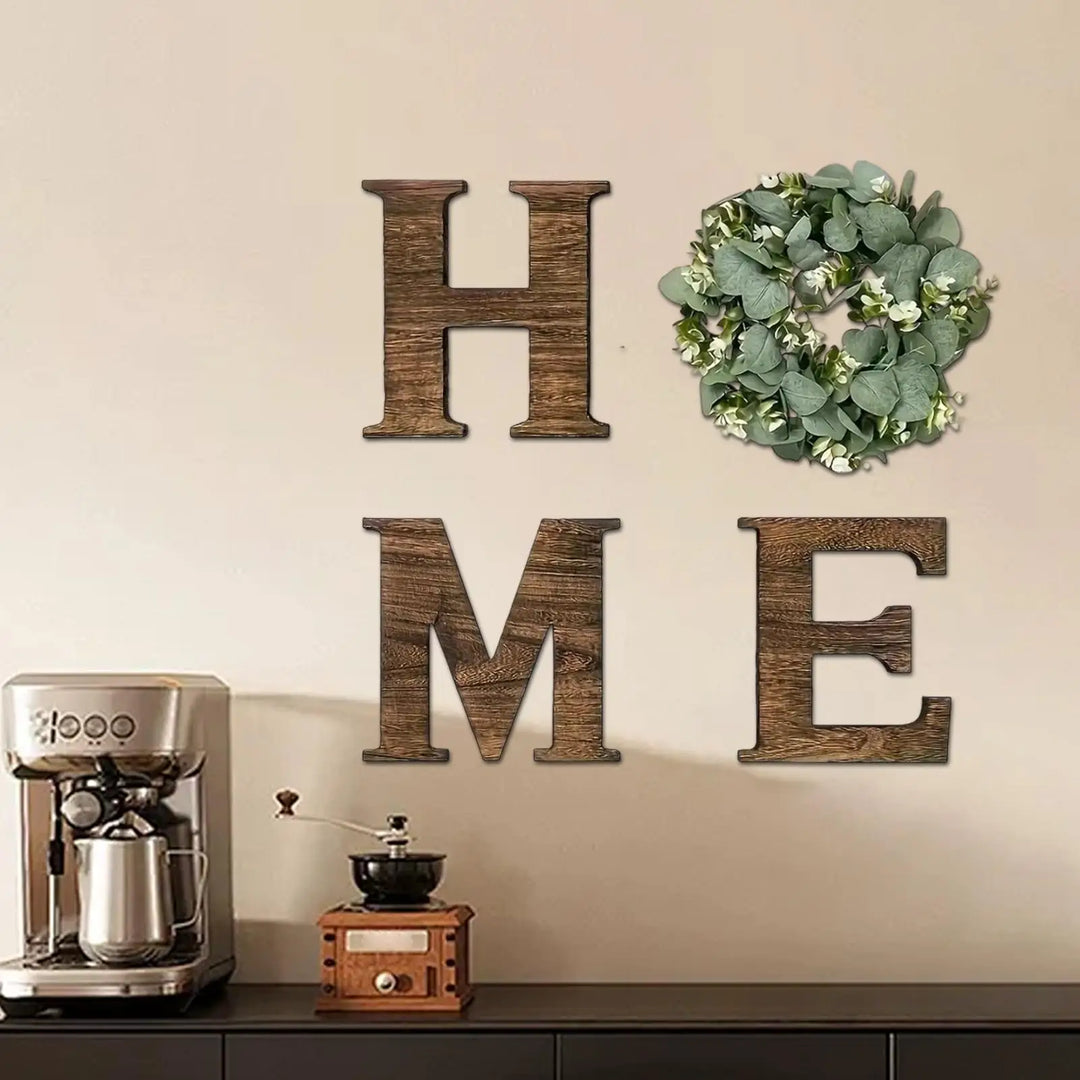 Home Letter Wall Sign Wooden Wall Home Sign Rustic Decor with Artificial Eucalyptus Wreath home decor signs for Kitchen Living