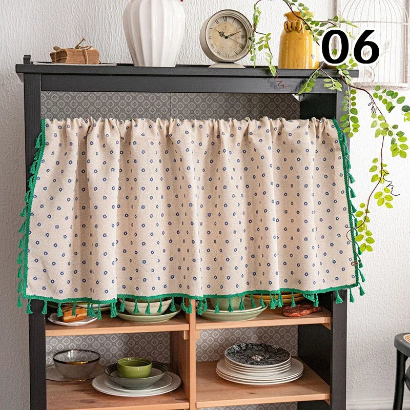 Bohemian Short Curtain Valance for Small Windows Kitchen Cafe Geometry Curtain Window Treatment Spring Summer Home Decoration
