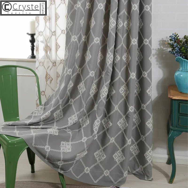Modern Curtains for Living Dining Room Bedroom Simple European Style Artificial Cotton Printing Shading White