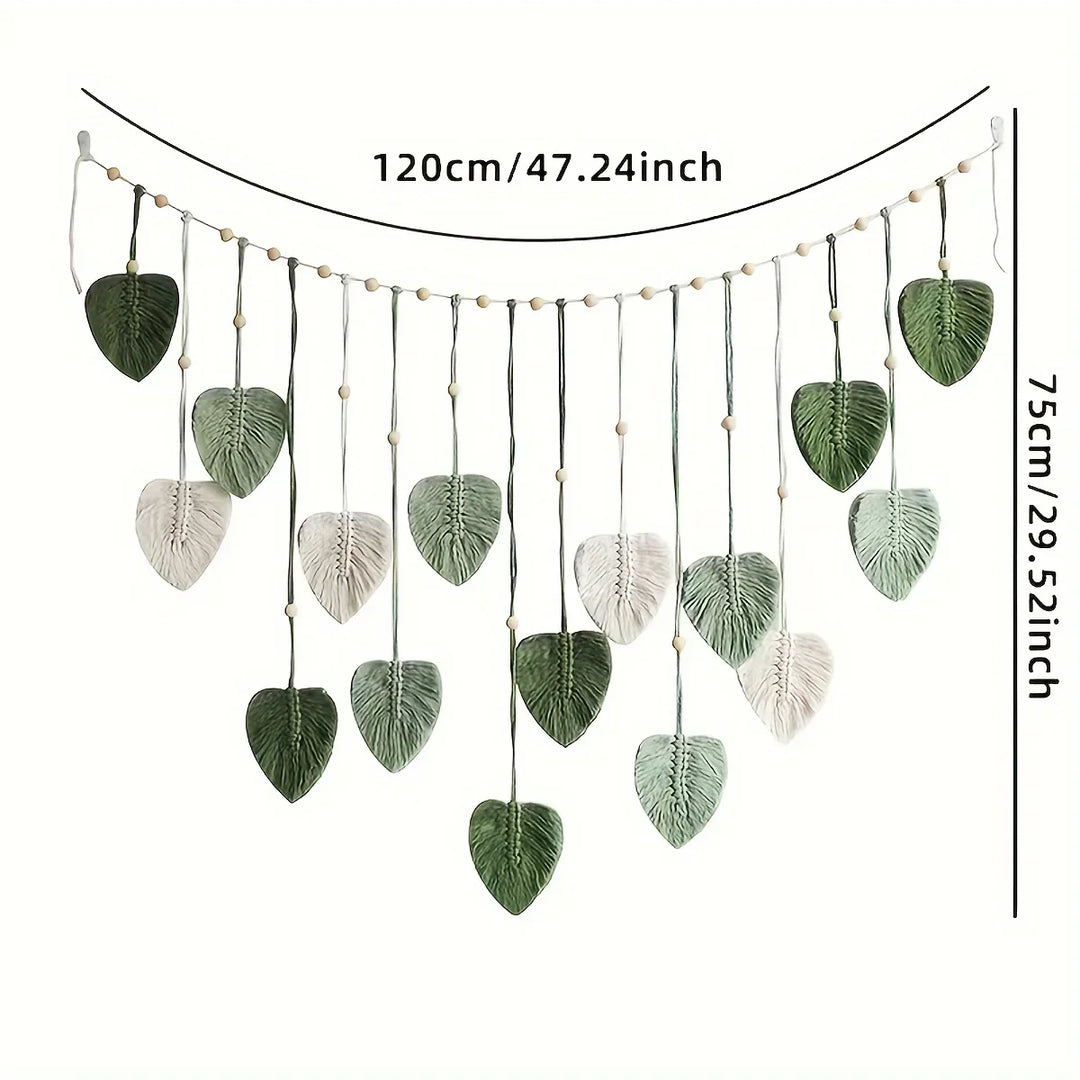 Modern Woven Wall Decor, Beautiful Room Decor, Green Leaves Hanging on The Walls, Bohemian Style, Feather, Ramadan Easter Gift